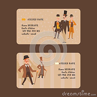 Victorian people vector gentleman in hat character in vintage fashion dress on retro party illustration background of Vector Illustration