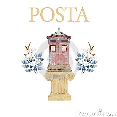 Victorian Pillar Box, UK mail. Post and dove Peace and love Stock Photo