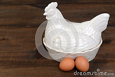 Victorian porcelain egg warmer chicken with eggs Stock Photo