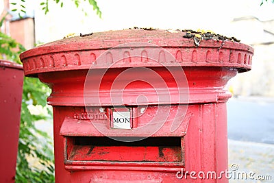 The victorian postbox red color scene. Stock Photo