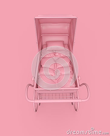 Victorian pram in minimalism concept on pastel background front bird eye view Cartoon Illustration