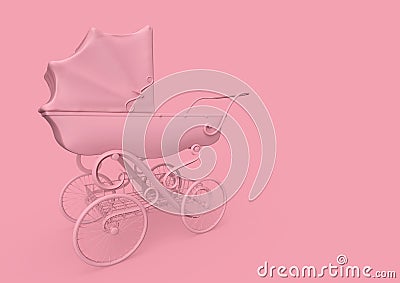 Victorian pram in minimalism concept on pastel background rear side view with copy space Cartoon Illustration