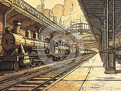 Victorian steampunk railroad sketch Stock Photo