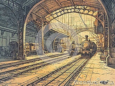 Victorian steampunk railroad sketch Stock Photo