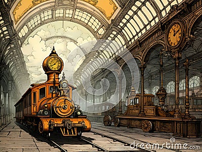 Victorian steampunk railroad sketch Stock Photo