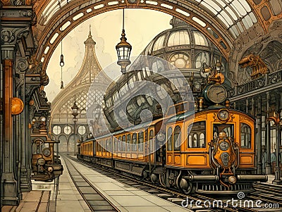 Victorian steampunk railroad sketch Stock Photo