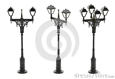 Victorian style street lamp isolated on white background. 3D illustration Cartoon Illustration