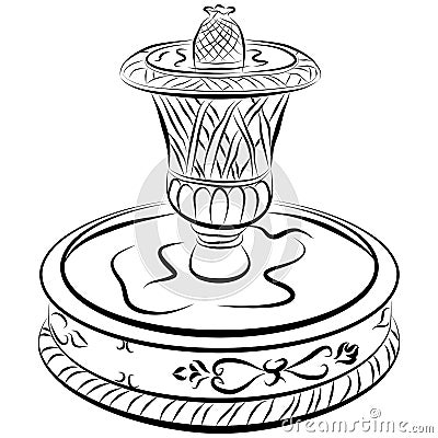 Victorian Water Fountain Line Drawing Vector Illustration