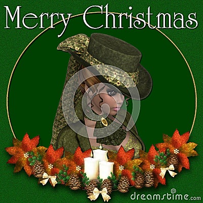 Victorian Woman Merry Christmas Background Stock Photo