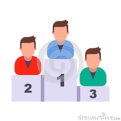 Victorious pedestal with people. identification of the leader in the team. Vector Illustration