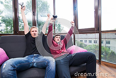 Victory claim of winning in game. Stock Photo