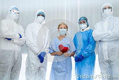 Victory of Doctor & nurse team just recovered patient in hospital. Stock Photo