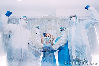 Victory of Doctor & nurse team just recovered patient in hospital. Stock Photo