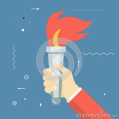 Victory Flame Symbol Hand Hold Fire Torch Icon Vector Illustration