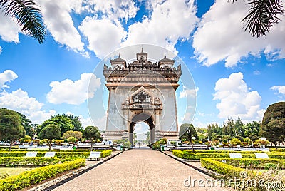 Victory Gate or Gate of Triumph in Laos Stock Photo
