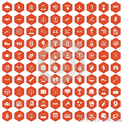 100 victory icons hexagon orange Vector Illustration