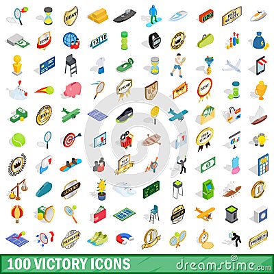 100 victory icons set, isometric 3d style Vector Illustration