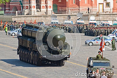 Victory parade rehearsal: Topol-M launcher Editorial Stock Photo