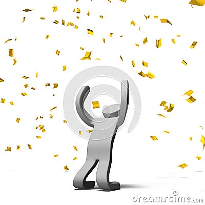 Victory Pose Person With Gold Confetti Cartoon Illustration