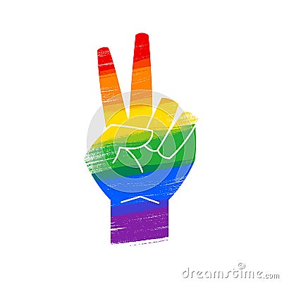 Victory sign in rainbow LGBT flag colors - paint style vector illustration. Vector Illustration