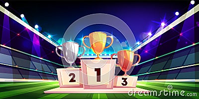 Sport cup trophies on pedestal cartoon vector Vector Illustration
