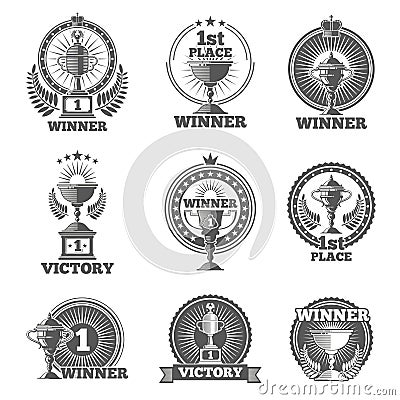 Victory trophies and awards vector logos, badges, emblems Vector Illustration