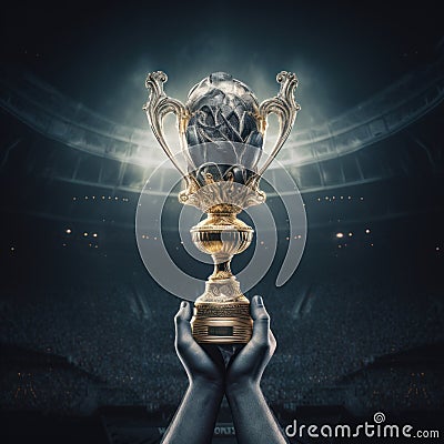Victory trophies with plain, elegant backgrounds at sporting events and other events. Stock Photo