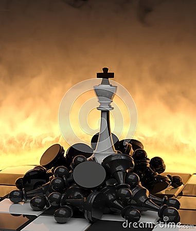 Victory! The white king on fallen enemies. Stock Photo