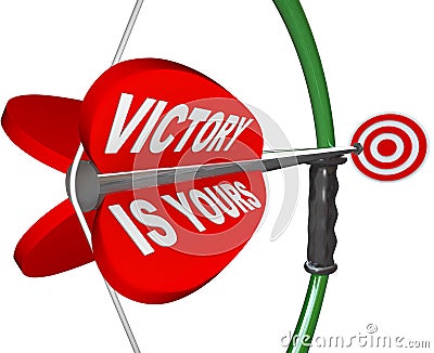 Victory is Yours Bow and Arrow Words Stock Photo