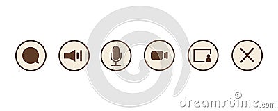 Video or audio call outline color icons for application. Send message, speaker, microphone, video conference, share Vector Illustration
