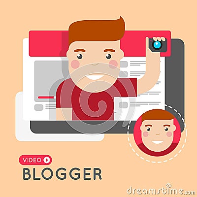 Video blogger flat style concept Vector Illustration