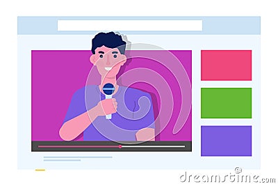 Video blogger, Video tutorials, web vlog, blog online concept. People On Internet Video. Tuber character. Vector Illustration
