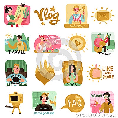 Video Bloggers Icons Set Vector Illustration