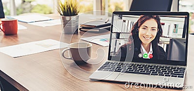 Video call business people meeting on virtual workplace or remote office Stock Photo