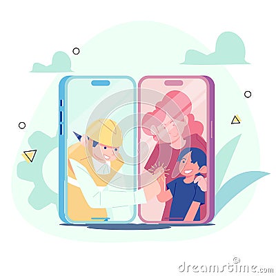 video call with dad. the fun of video calling with dad. Video calls shorten the distance. Vector Illustration Vector Illustration