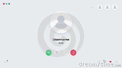Video call UI. Computer communication technology. Laptop online conference screen template, interface buttons to accept Vector Illustration