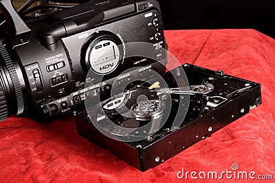 Video camera and a hard disk Stock Photo