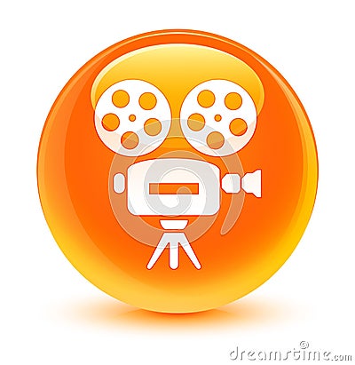 Video camera icon glassy orange round button Cartoon Illustration