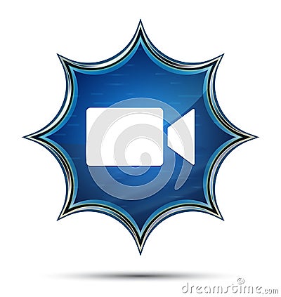 Video camera icon magical glassy sunburst blue button Stock Photo