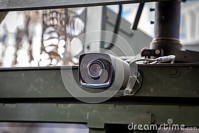 A video camera on a military vehicle for review and surveillance Stock Photo