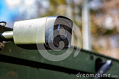 A video camera on a military vehicle for review and surveillance Stock Photo