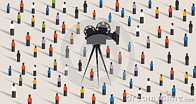 Video camera online social vector illustration isolated. crowd people community together on internet watching film Vector Illustration