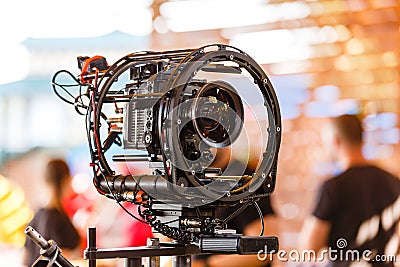 Video Camera Stabilization System. Video and Film Production DSLR Equipment. Stock Photo