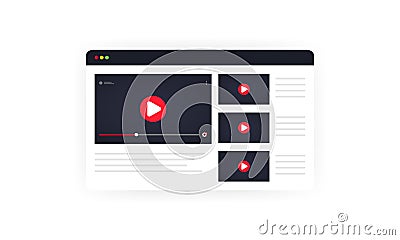 Video channel illustration. Watching vlog, webinars, lecture, video tutorial, lesson or training online. Vector on isolated white Vector Illustration