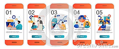 Video chatting concept onboarding screens for mobile app Vector Illustration