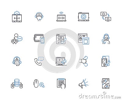 Video communication line icons collection. Remotely, Virtual, Online, Webcam, Telepresence, Conference, Connect vector Vector Illustration