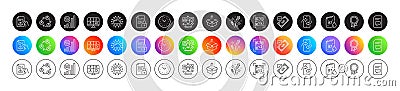 Video conference, Comments and Phone transfer line icons. For web app, printing. Round icon buttons. Vector Stock Photo
