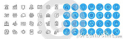 Video conference, Globe and Microscope line icons pack. For web app. Color icon buttons. Vector Stock Photo