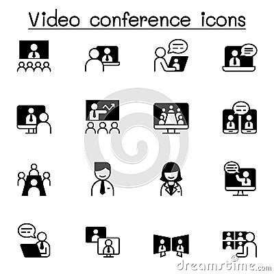 Video conference icons set vector illustration graphic design Vector Illustration