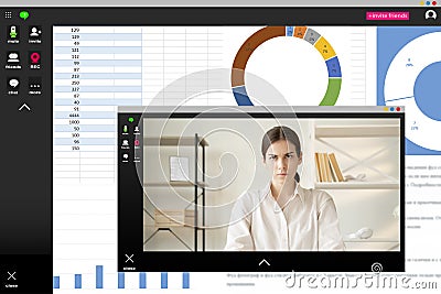 video conference virtual chat female ceo charts Stock Photo